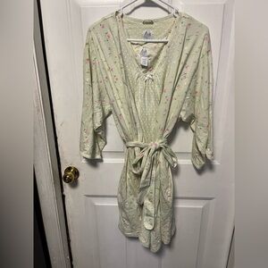 Aria Green Nightgown with Floral and Polka Dot Design